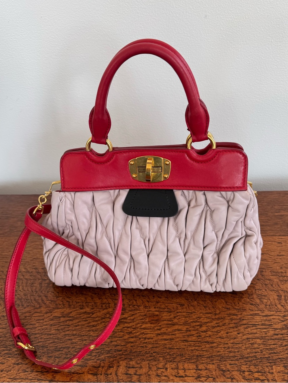 Miu Miu Bicolor Matelassé Nappa Leather Satchel/Crossbody with COA